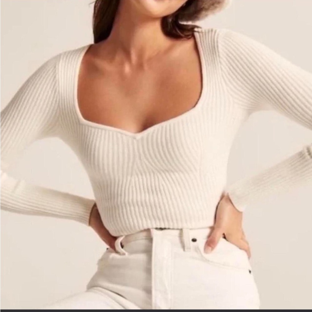 Abercrombie & Fitch Cream Ribbed Bodysuit